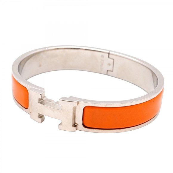 Hermes Click Clack PM Bangle, Metal, Silver, Orange, Women's - Picture 1 of 8